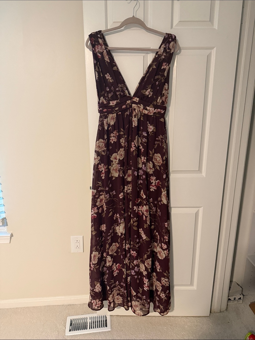 Lulus Heavenly Hues Plum Floral Maxi Dress Purple - Size L - Picture 3 of 4